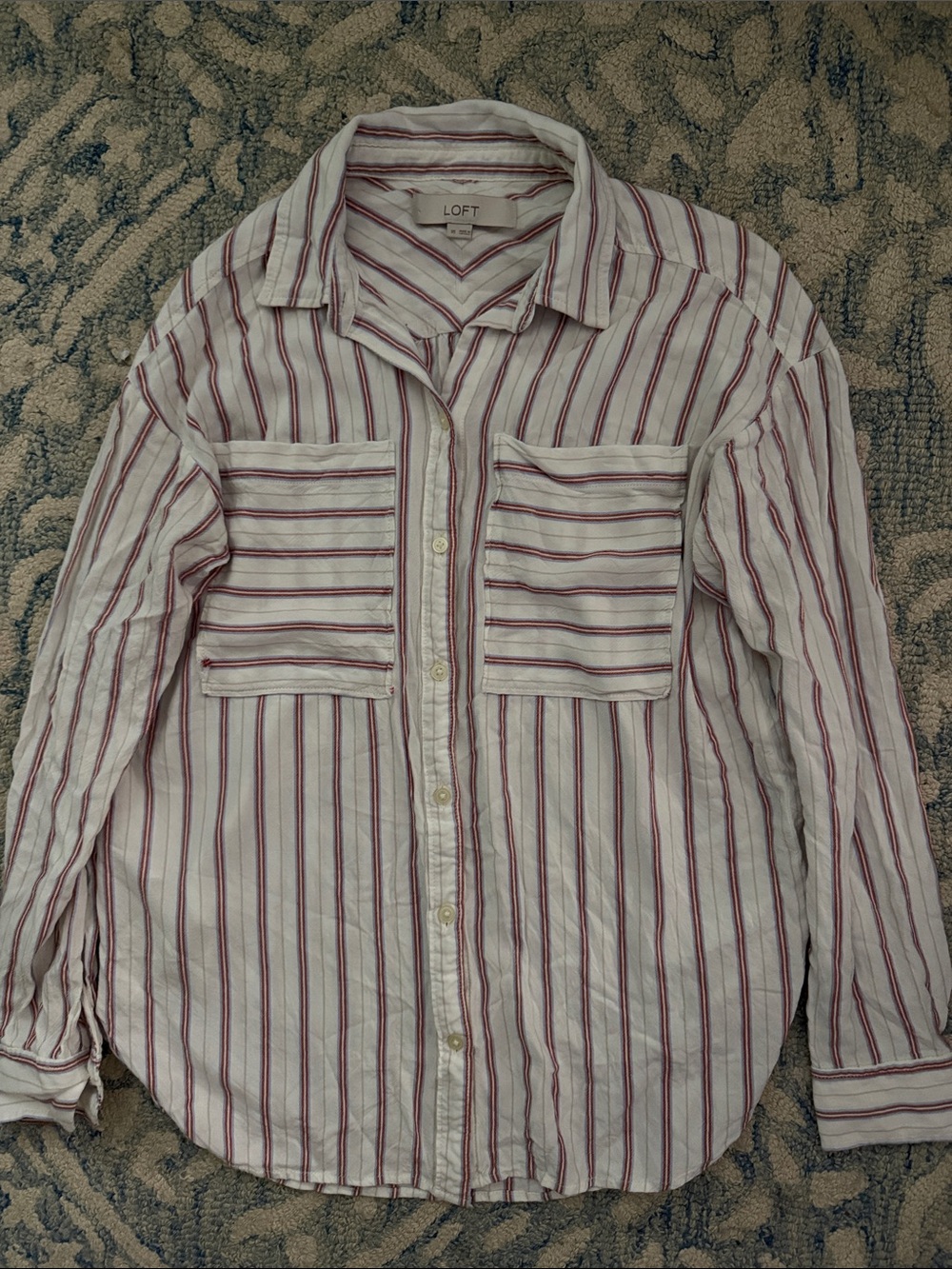 LOFT White Shirt with Red Stripes - Men's Casual Button-Down